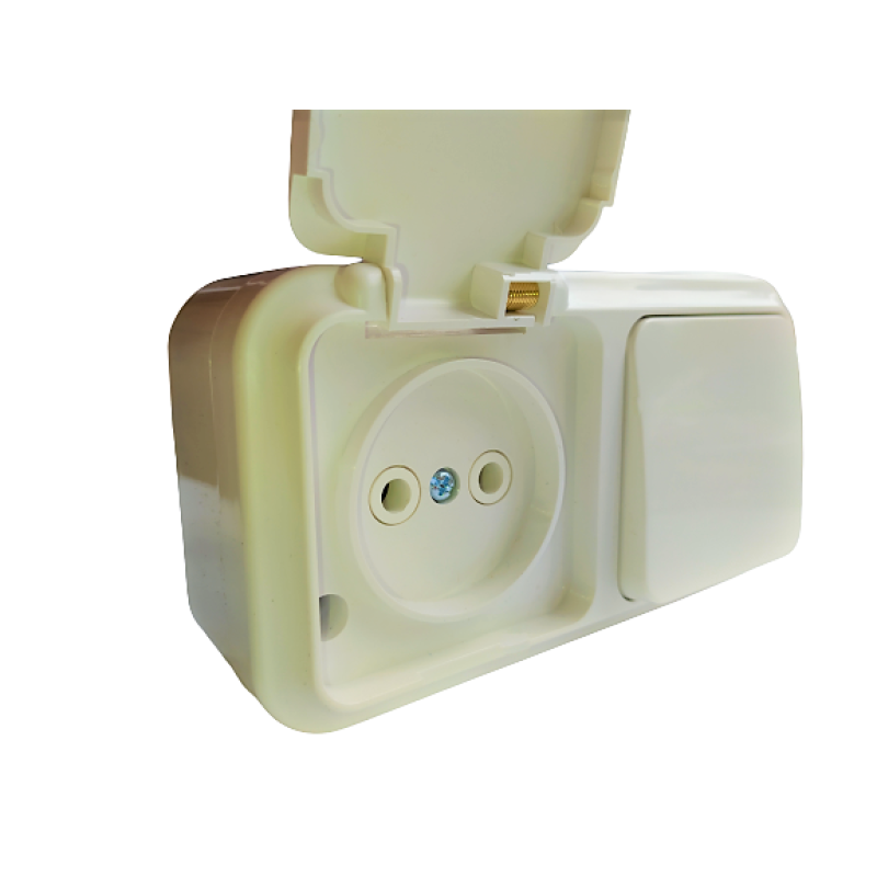 Блок зовнішний вимикач + розетка бризкозахисна Bylectrica Пралеска Аква білий В-РЦ-653