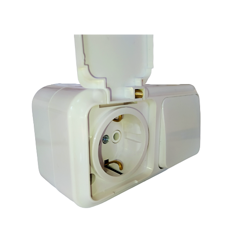 Блок зовнішний вимикач + розетка із заземленням бризкозахисна Bylectrica Пралеска Аква білий В-РЦ-657