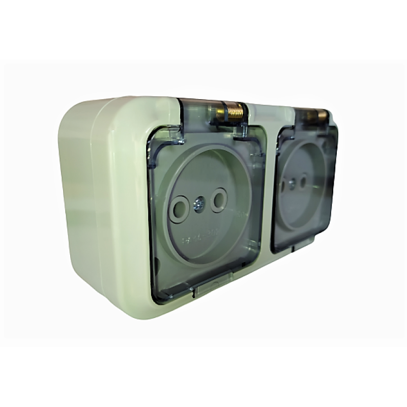 Розетка зовнішня 2-я бризкозахисна Bylectrica Пралеска Аква ПРОЗОРА РА16-302 (02)