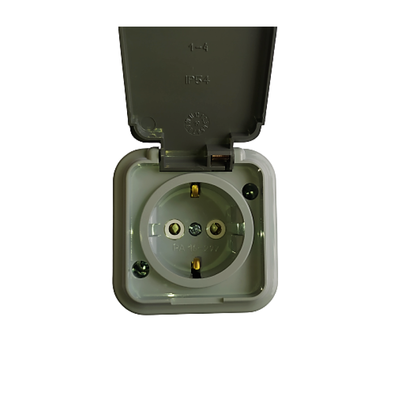 Розетка зовнішня із заземленням бризкозахисна Bylectrica Пралеска Аква СІРА  РА16-297 (03)