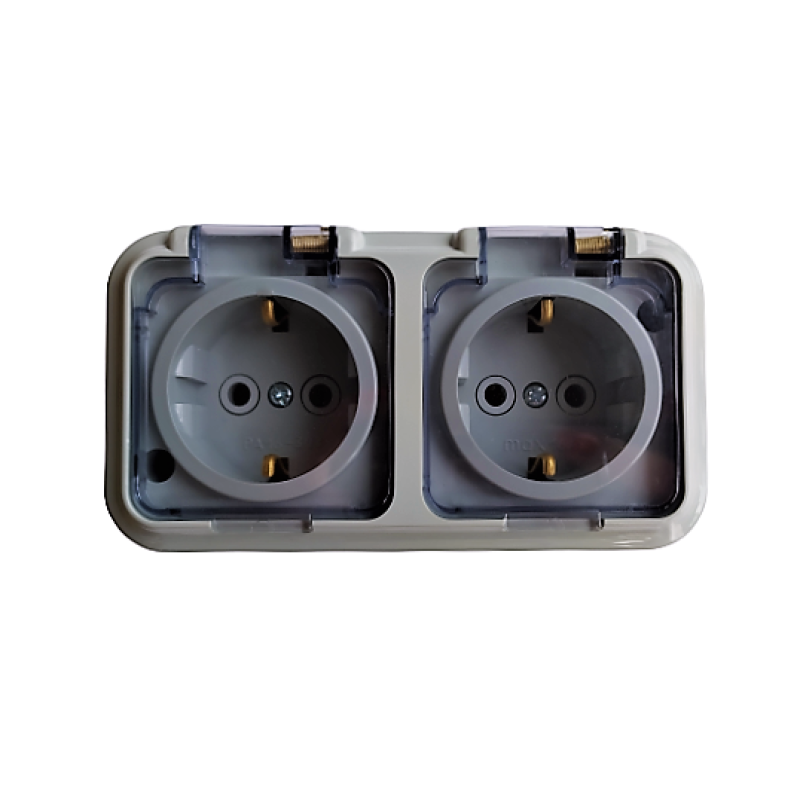 Розетка зовнішня 2-я із заземленням бризкозахисна Bylectrica Пралеска Аква ПРОЗОРА РА16-303 (02)