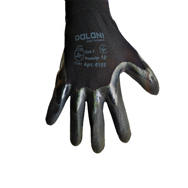 Перчатка Днепр Арт 4185 трикотаж, чорні, нейлон, манжет в'язаний, латекс, 3/4 облив, ребриста