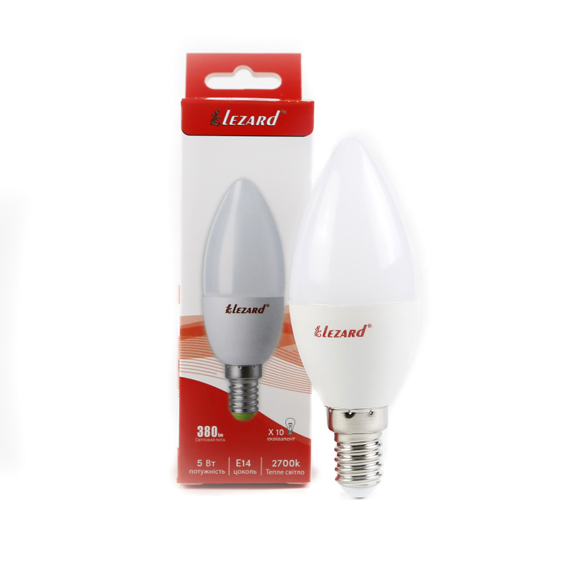 Лампа світлодіодна LED CANDLE B35 5W 2700K E14 220V Lezard (1/25/100 шт)