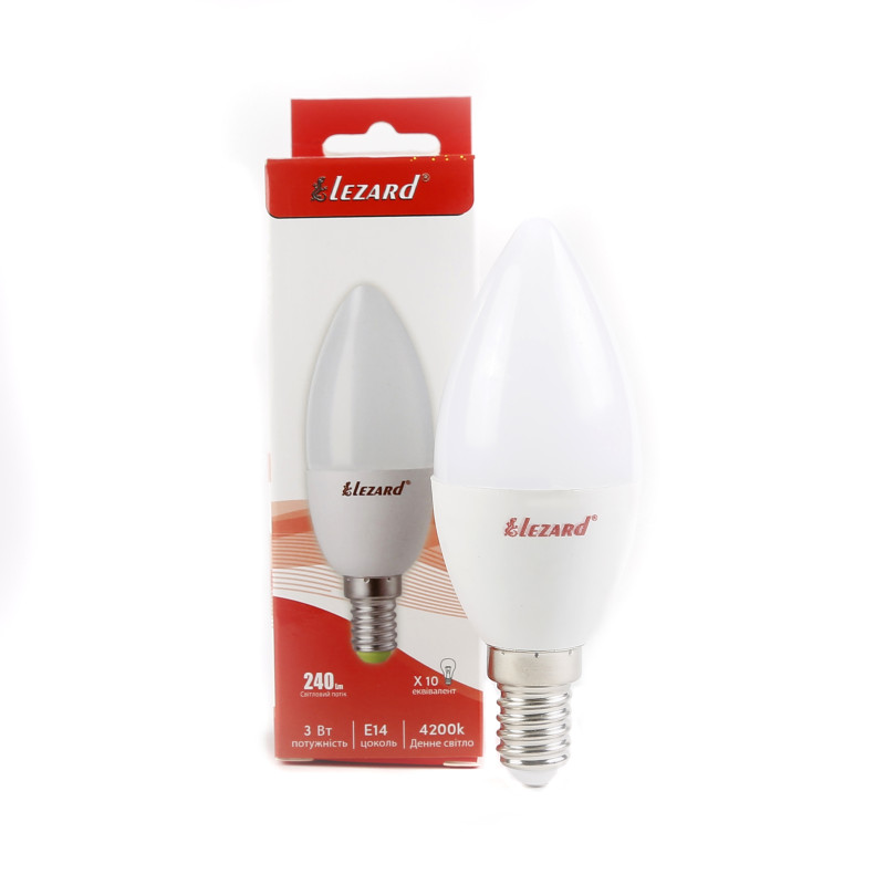Лампа світлодіодна LED CANDLE B35 3W 4200K E14 220V Lezard (1/25/100 шт)