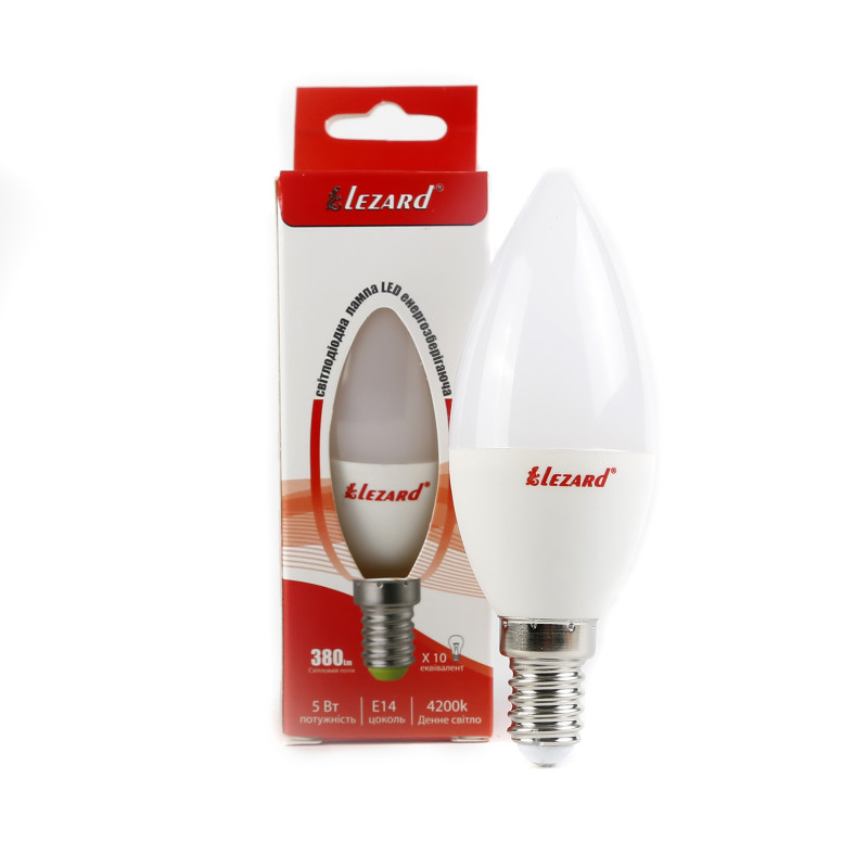 Лампа світлодіодна LED CANDLE B35 5W 4200K E14 220V Lezard (1/25/100 шт)