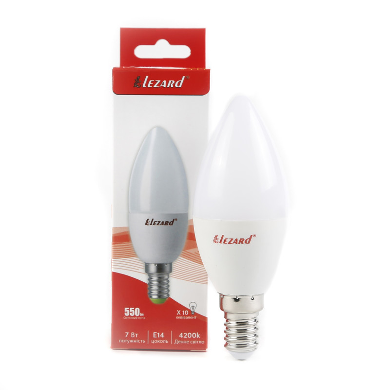 Лампа світлодіодна LED CANDLE B35 7W 4200K E14 220V Lezard (1/25/100 шт)