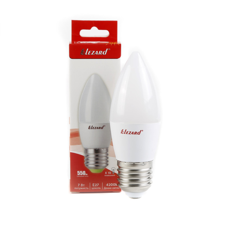 Лампа світлодіодна LED CANDLE B35 7W 4200K E27 220V Lezard (1/25/100 шт)