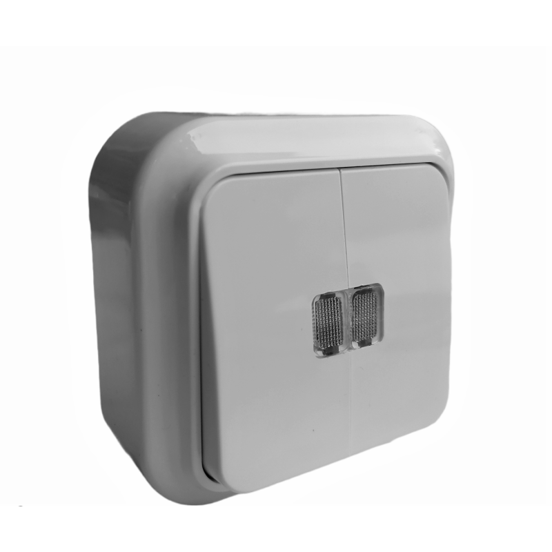 Вимикач зовнішний 2-й с підсвіткою Bylectrica Пралеска білий А5 10-215