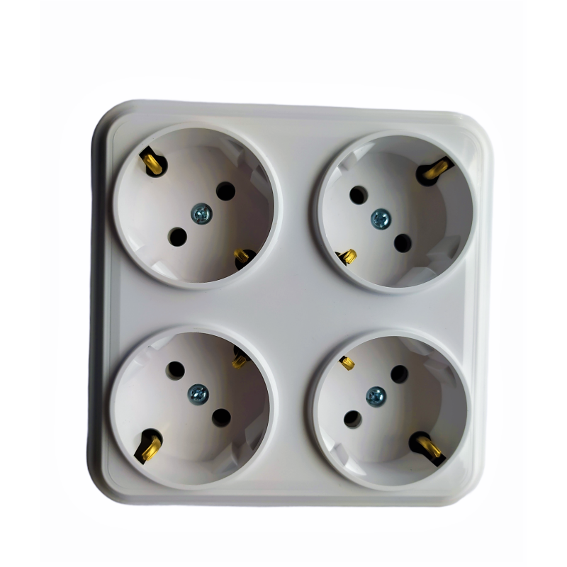 Розетка зовнішня 4-я із заземленням Bylectrica Варіант квадратна біла РА16-0192