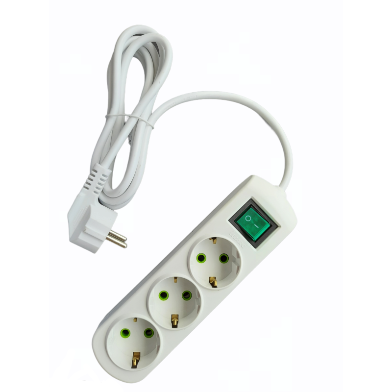 LETITIA Подовжувач із заземленням 3 входи 2 метри з вимикачем (1шт / 12шт)