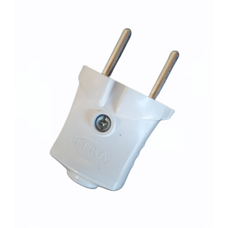 Вилка ERKA 1001, 10А без заземлення, біла, Україна.