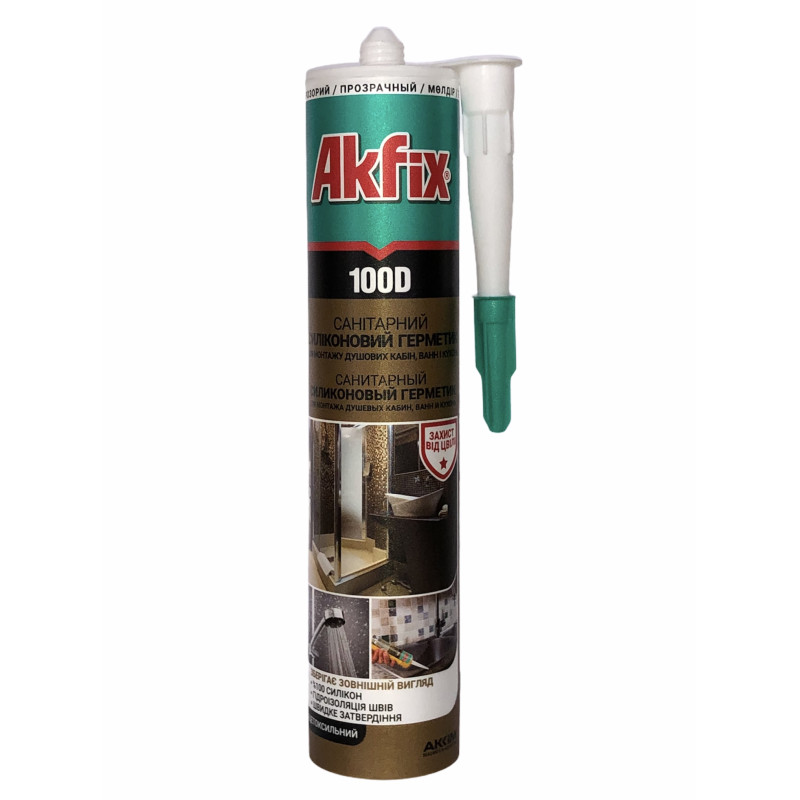 Силікон для душових кабін Akfix 100D прозорий 280мл / 340гр (Akfix Ukraine)