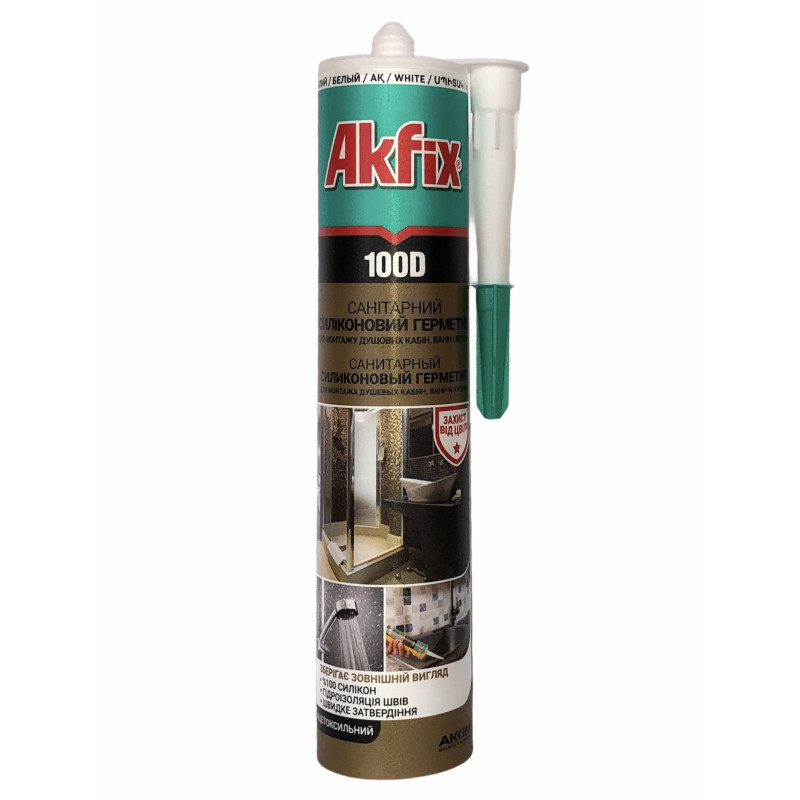Силікон для душових кабін Akfix 100D білий 280мл / 340 гр (Akfix Ukraine)