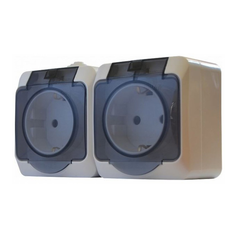 Блок - дві розетки 2Р+PE з прозорою кришкою 2РЗ16-З-IP44N