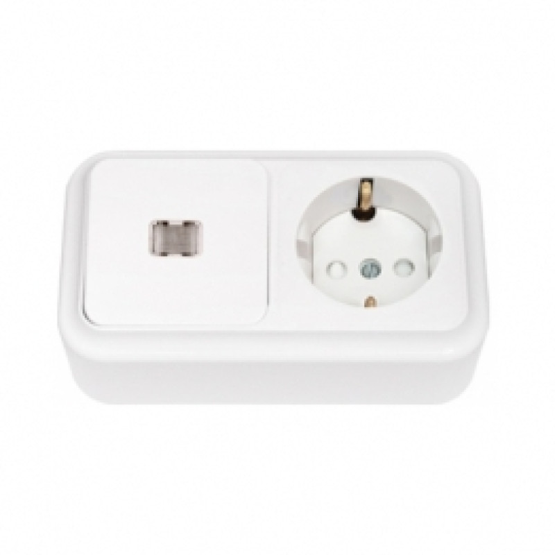 Блок зовнішний вимикач з підсвіткою + розетка із заземленням Bylectrica Пралеска білий В-РЦ-567